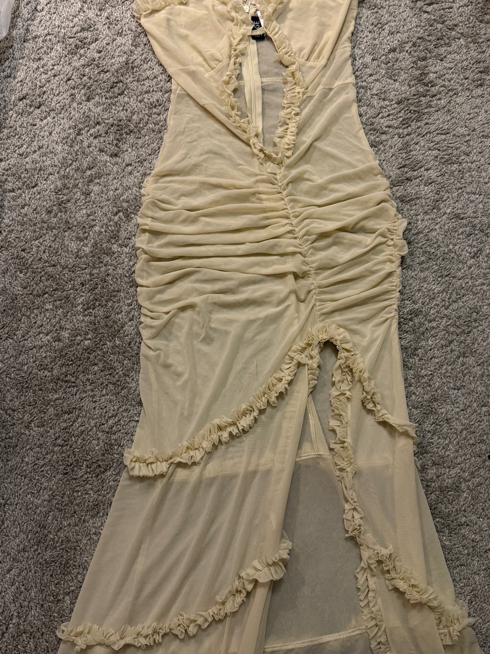 Sheer Ruffled Cream Ruched Slip Dress - Picture 3 of 4